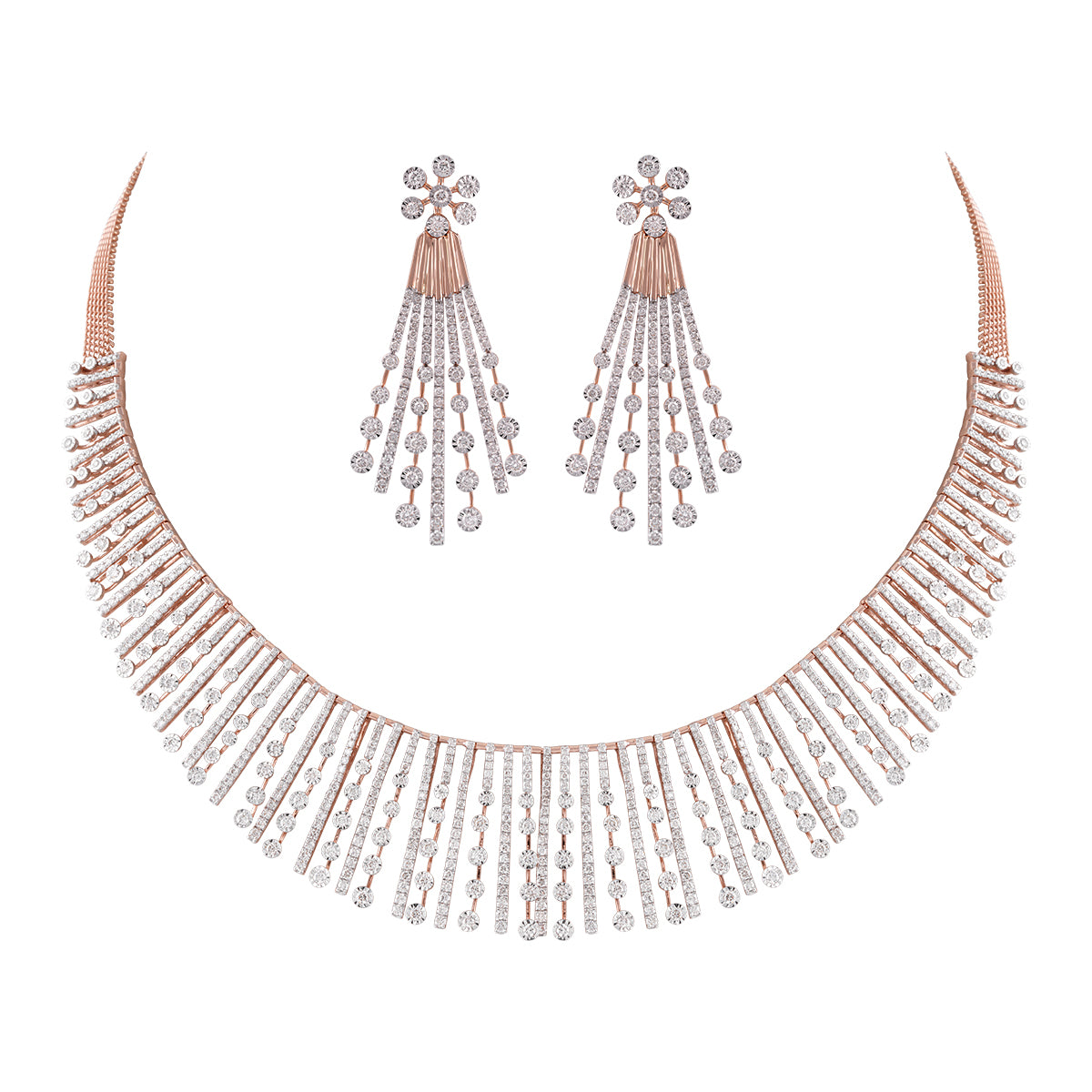 Radiant Sunburst Diamond Necklace and Earrings Set MLJ-40