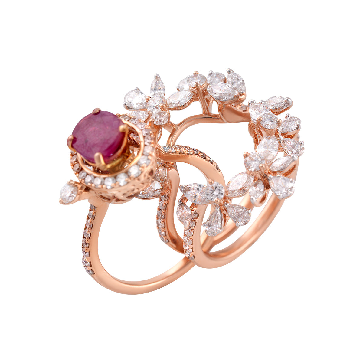 Radiant Ruby Floral Ring-MLJ-14