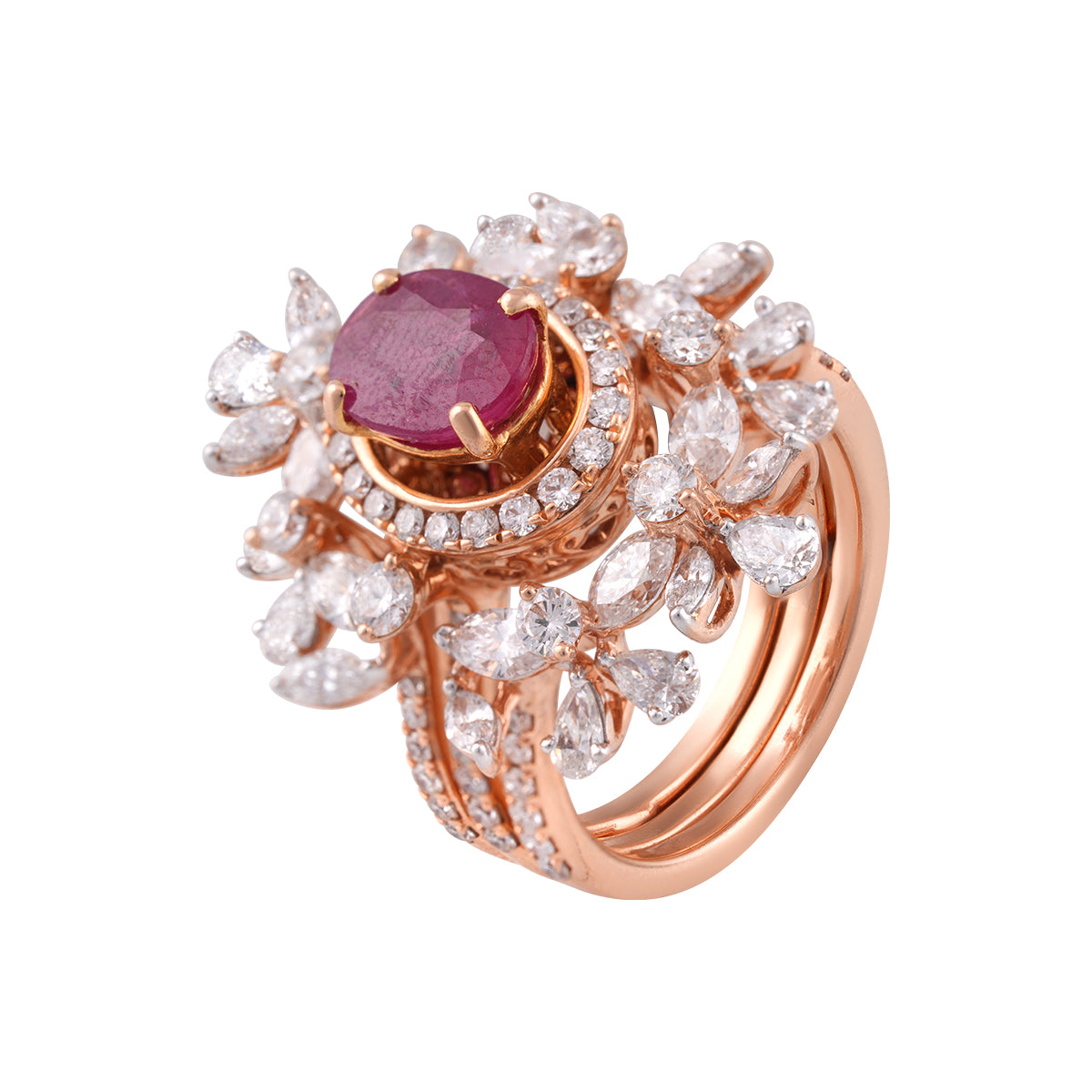 Radiant Ruby Floral Ring-MLJ-14