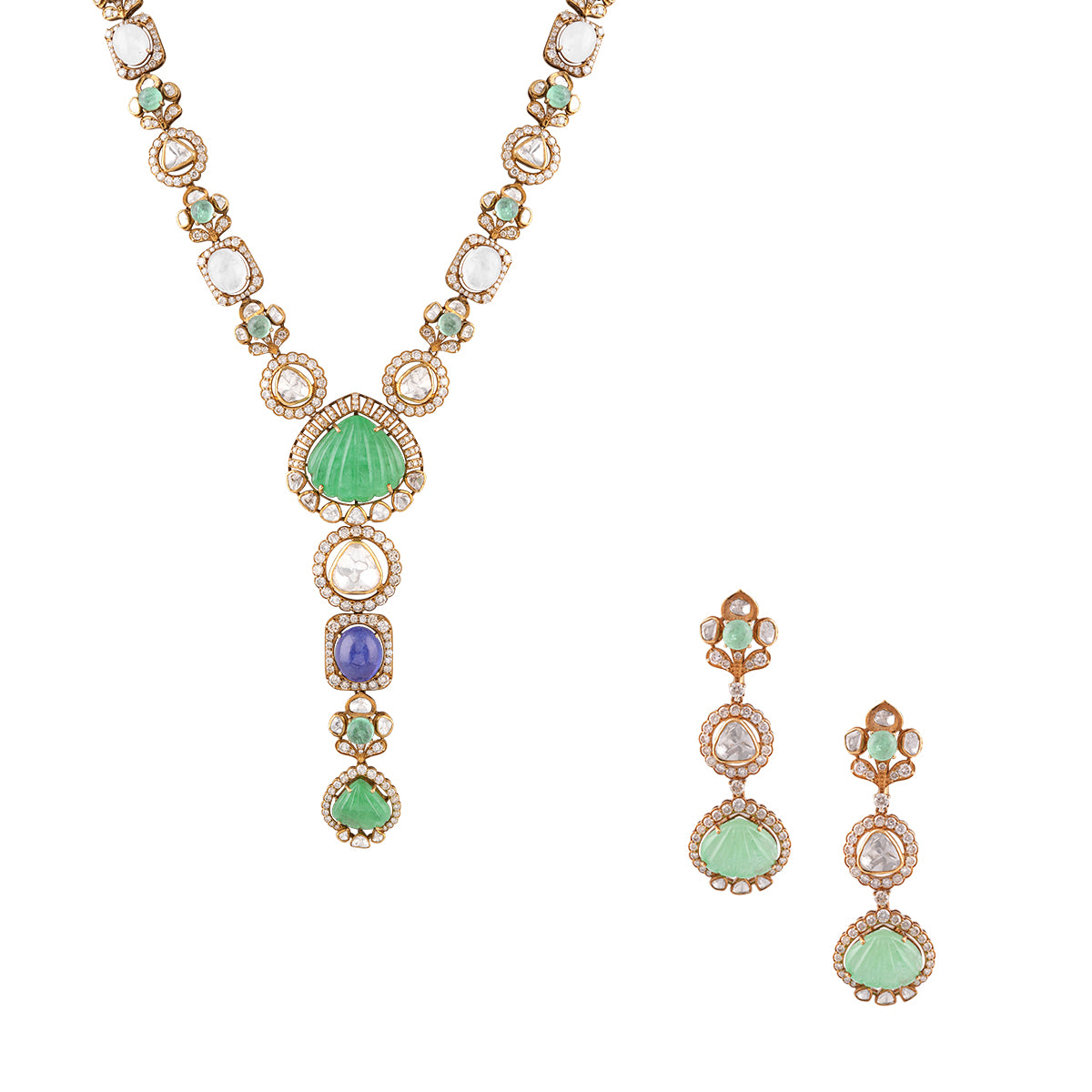 Regal Polki Gemstone Necklace and Earring Set MLJ-43