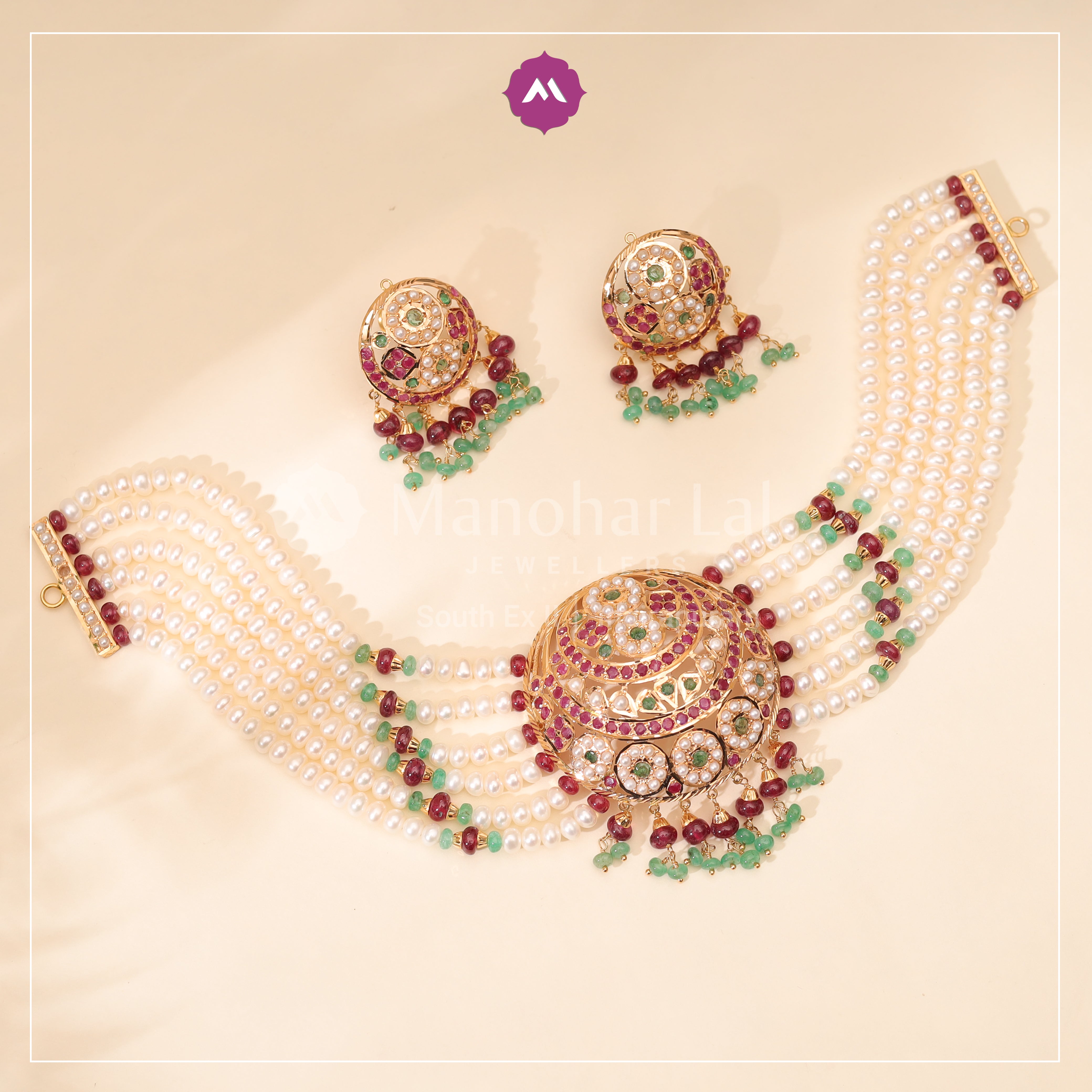 Regal Pearl & Gemstone Choker Series Set MLJ-226
