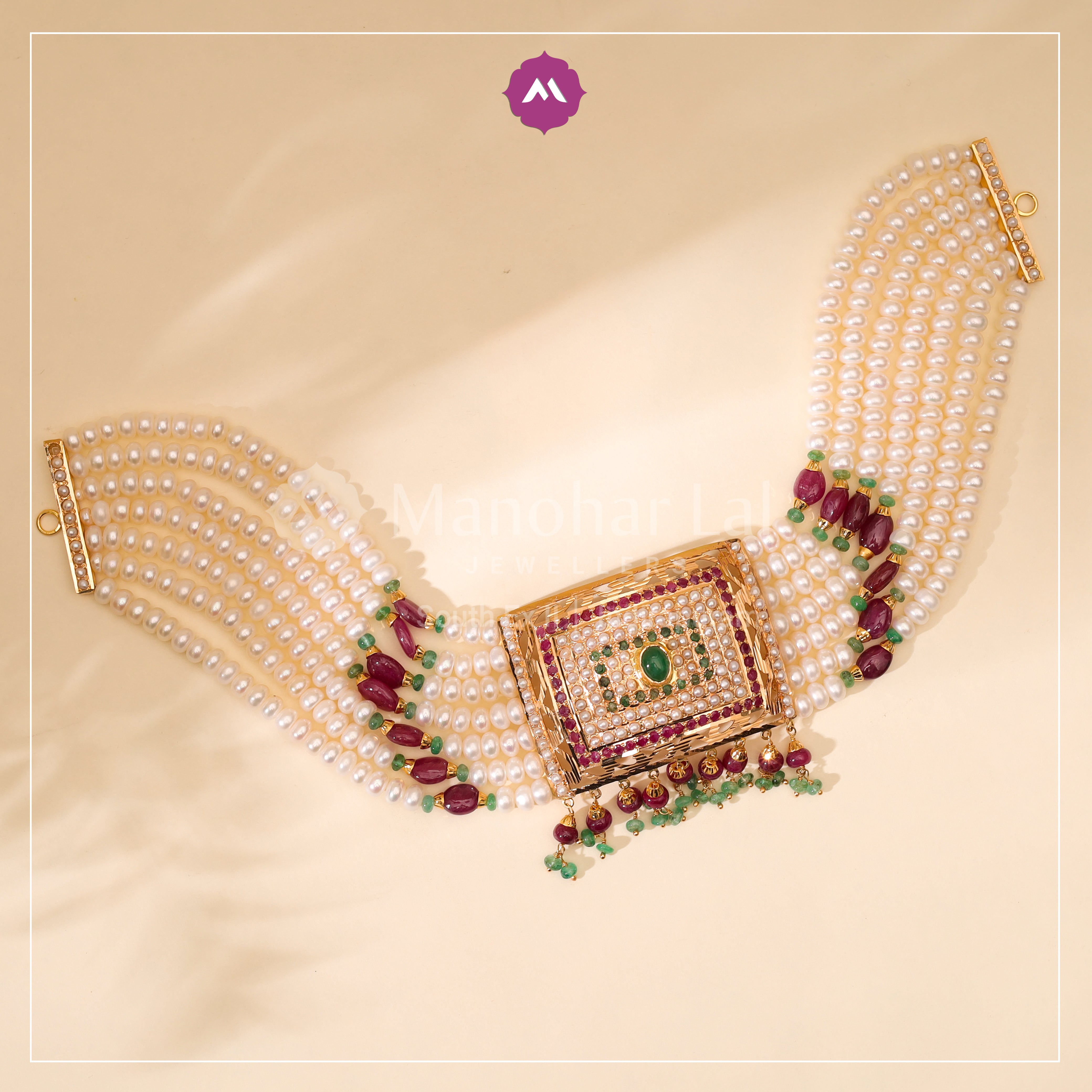 Regal Pearl & Gemstone Choker Series Set MLJ-223