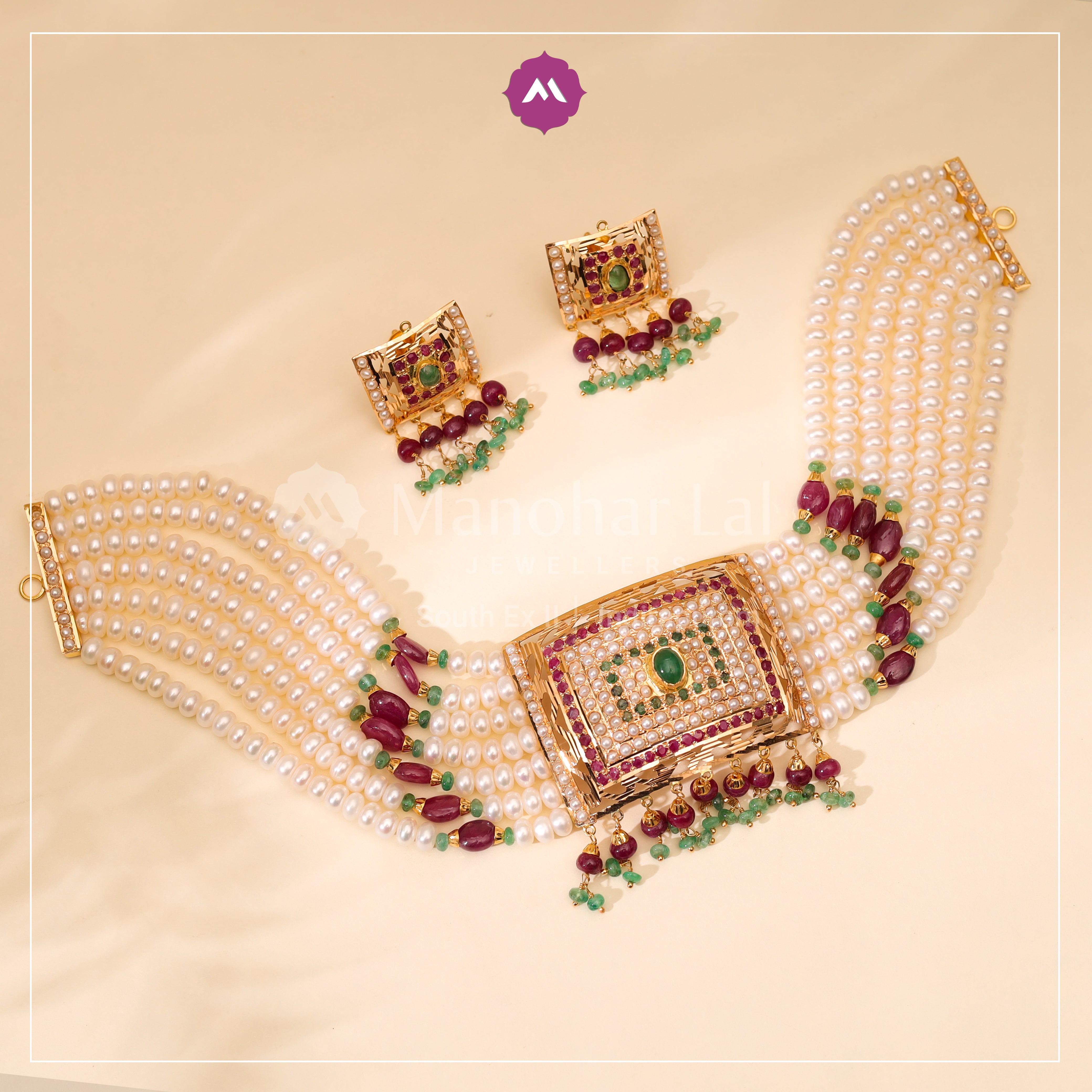 Regal Pearl & Gemstone Choker Series Set MLJ-223