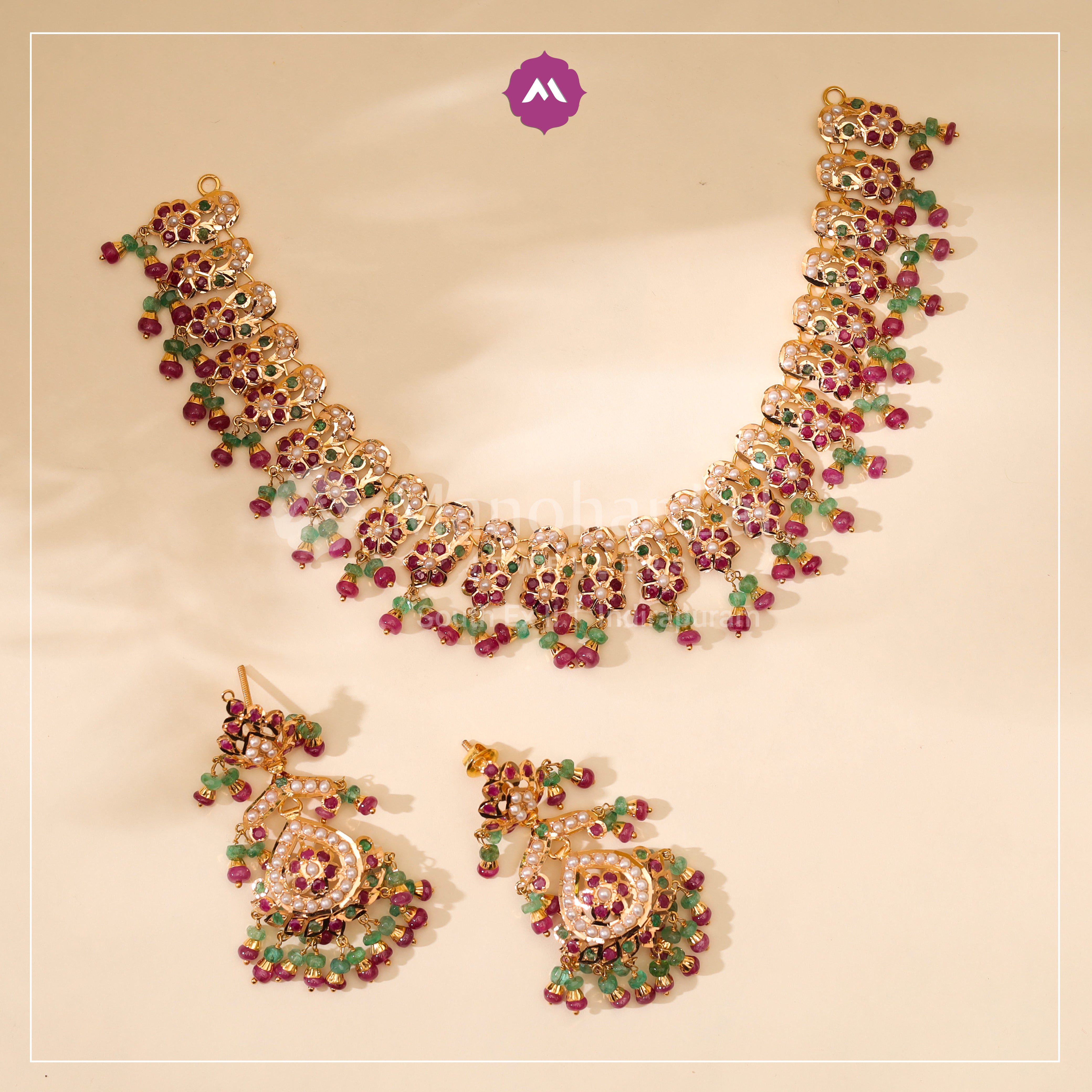 Regal Pearl & Gemstone Choker Series Set MLJ-225