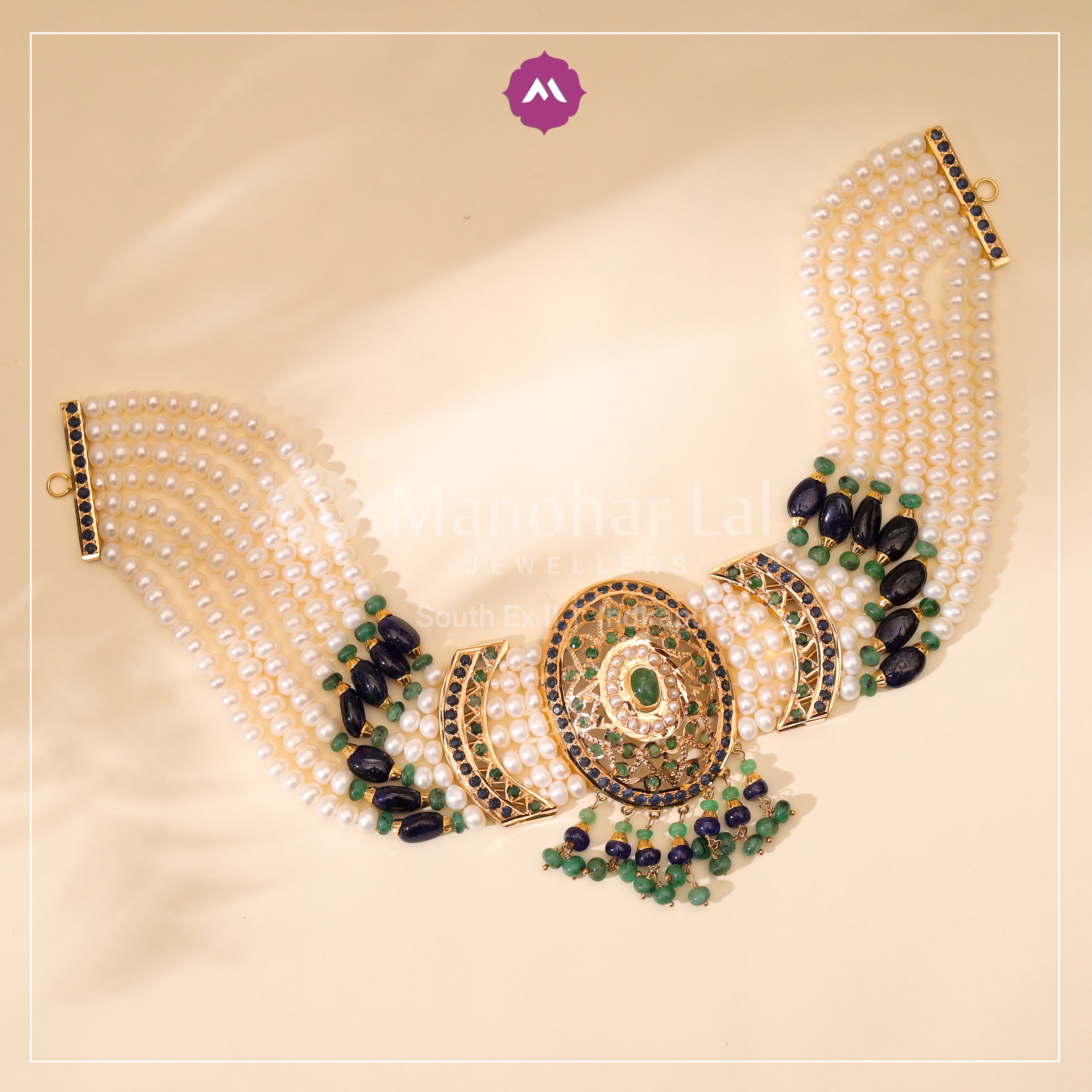Regal Pearl & Gemstone Choker Series Set MLJ-228