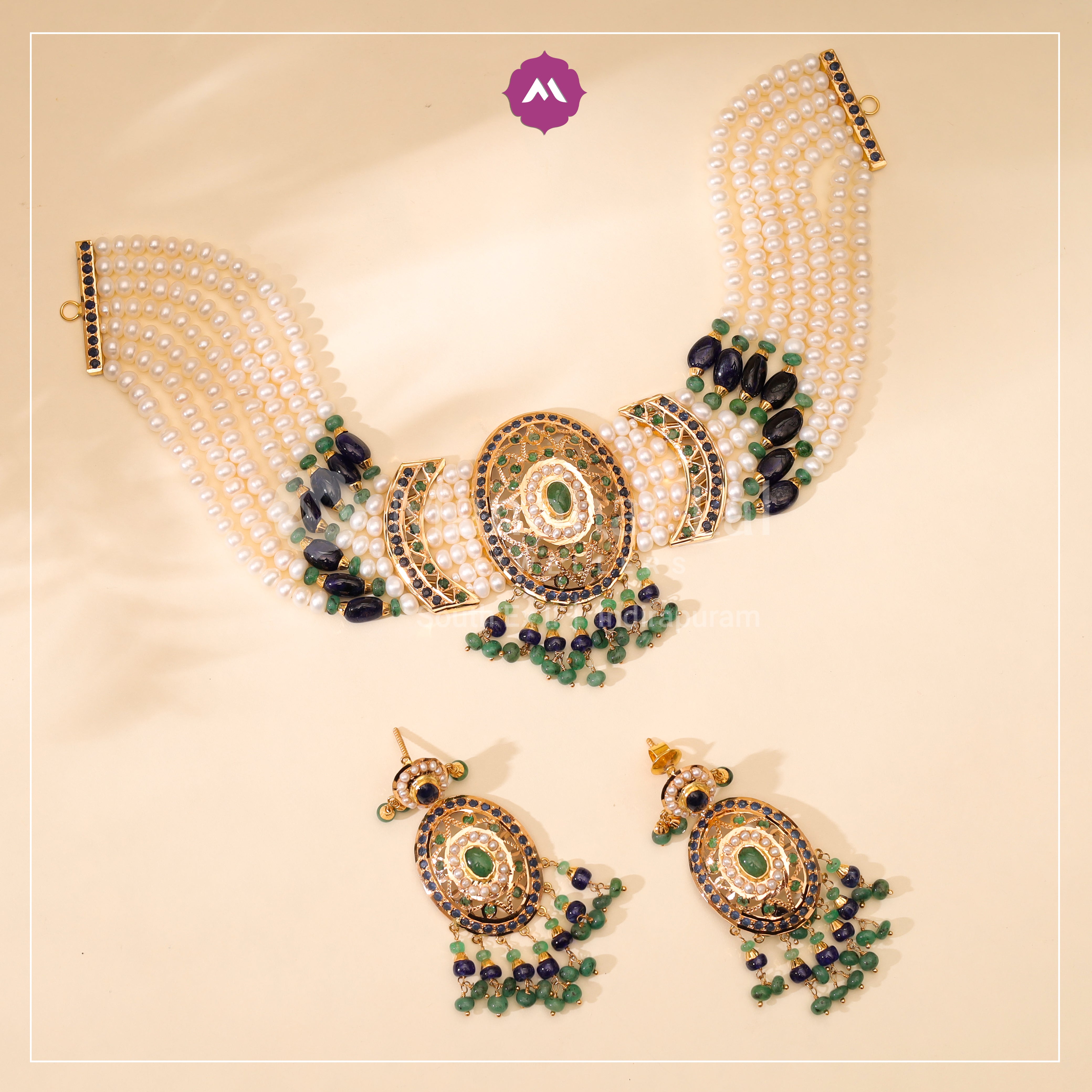 Regal Pearl & Gemstone Choker Series Set MLJ-228