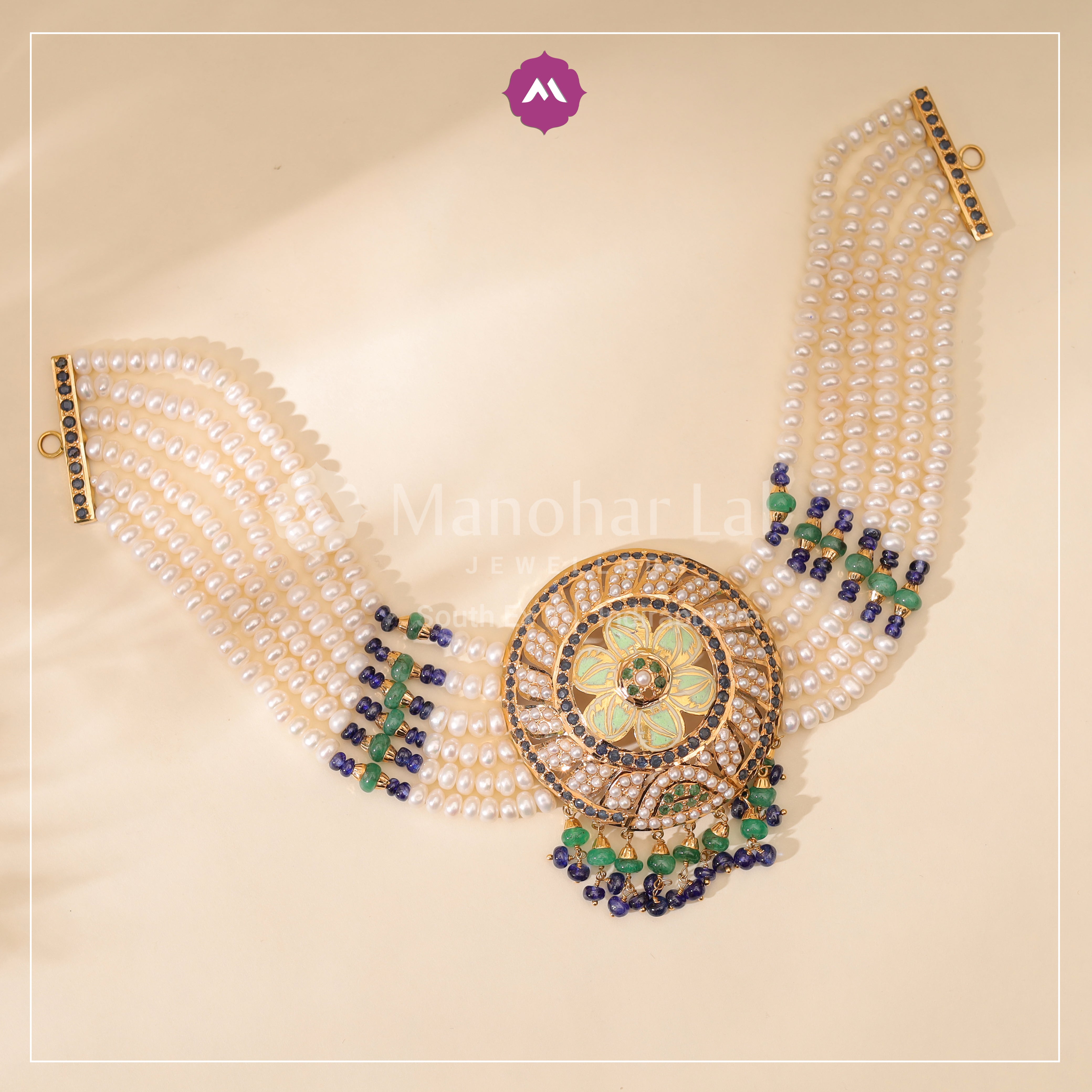 Regal Pearl & Gemstone Choker Series Set MLJ-222