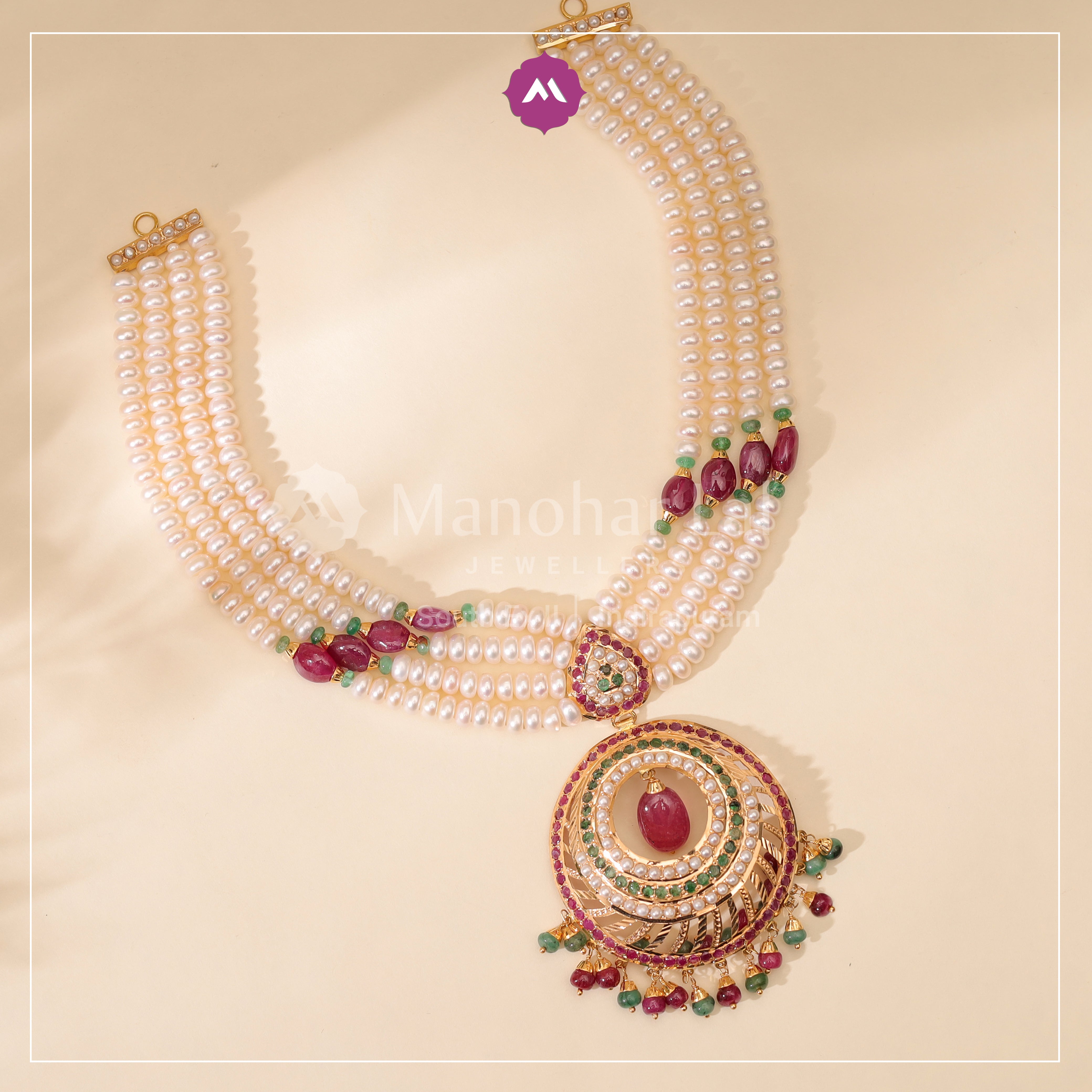 Regal Pearl & Gemstone Choker Series Set MLJ-221