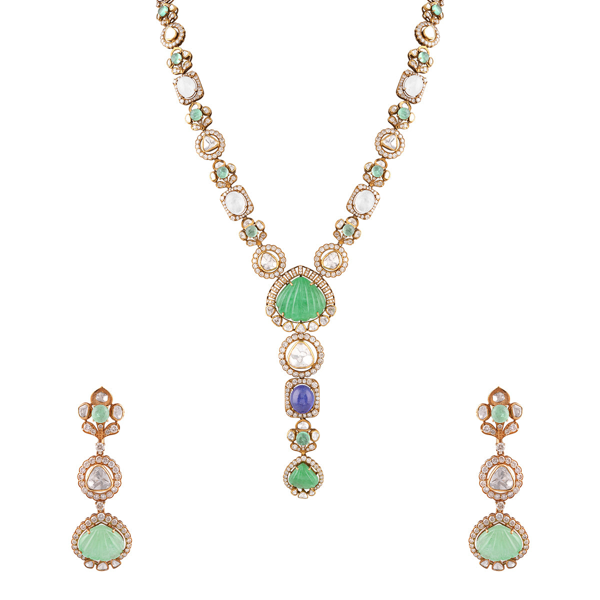 Regal Polki Gemstone Necklace and Earring Set MLJ-43