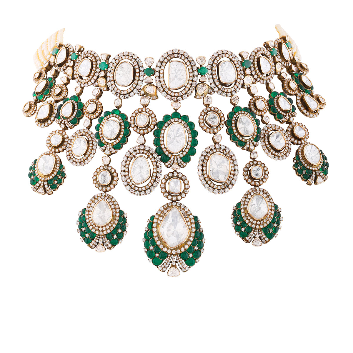 Grand Polki and Emerald Choker Set-MLJ-157