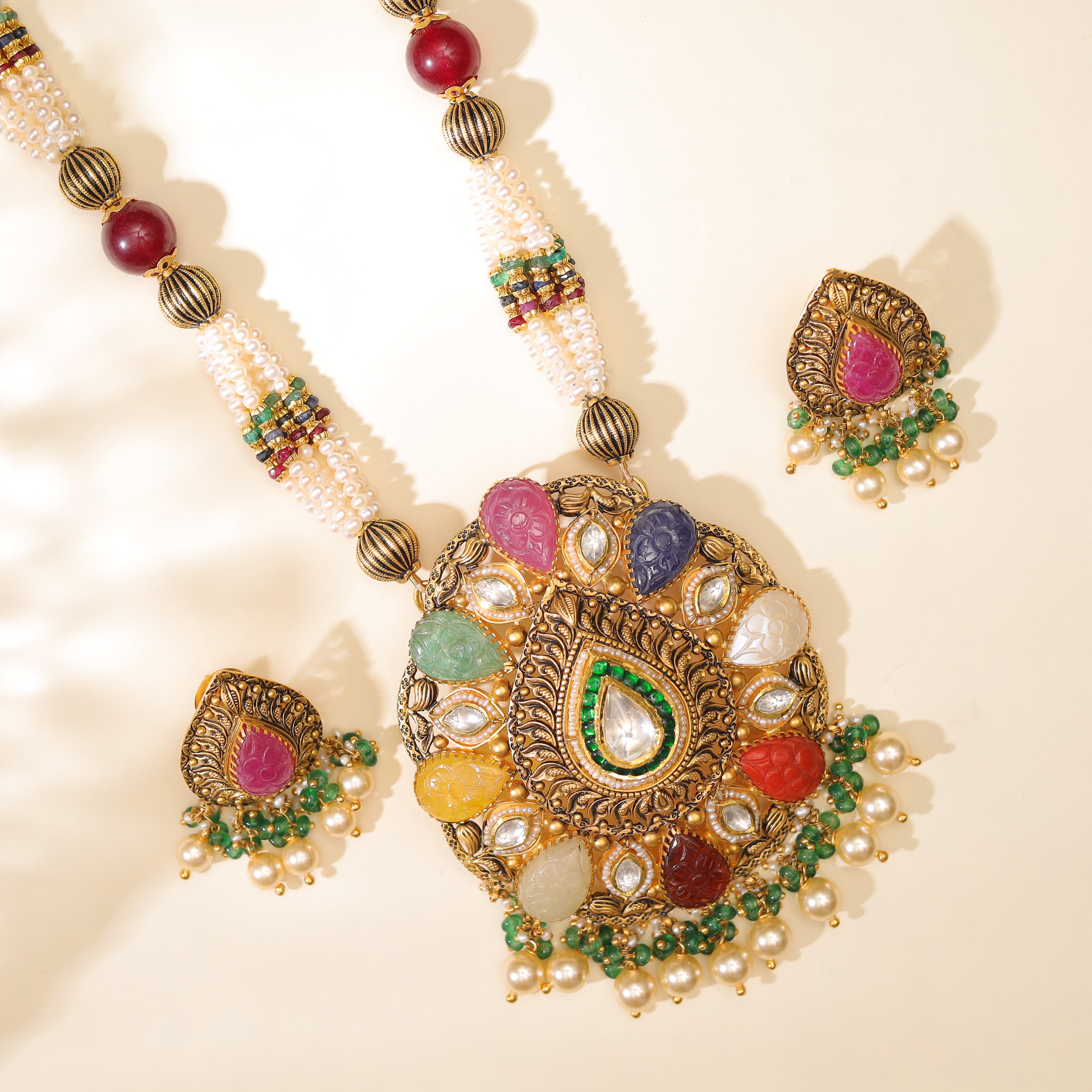 Multicolored Polki Necklace Set with Earrings MLJ-188