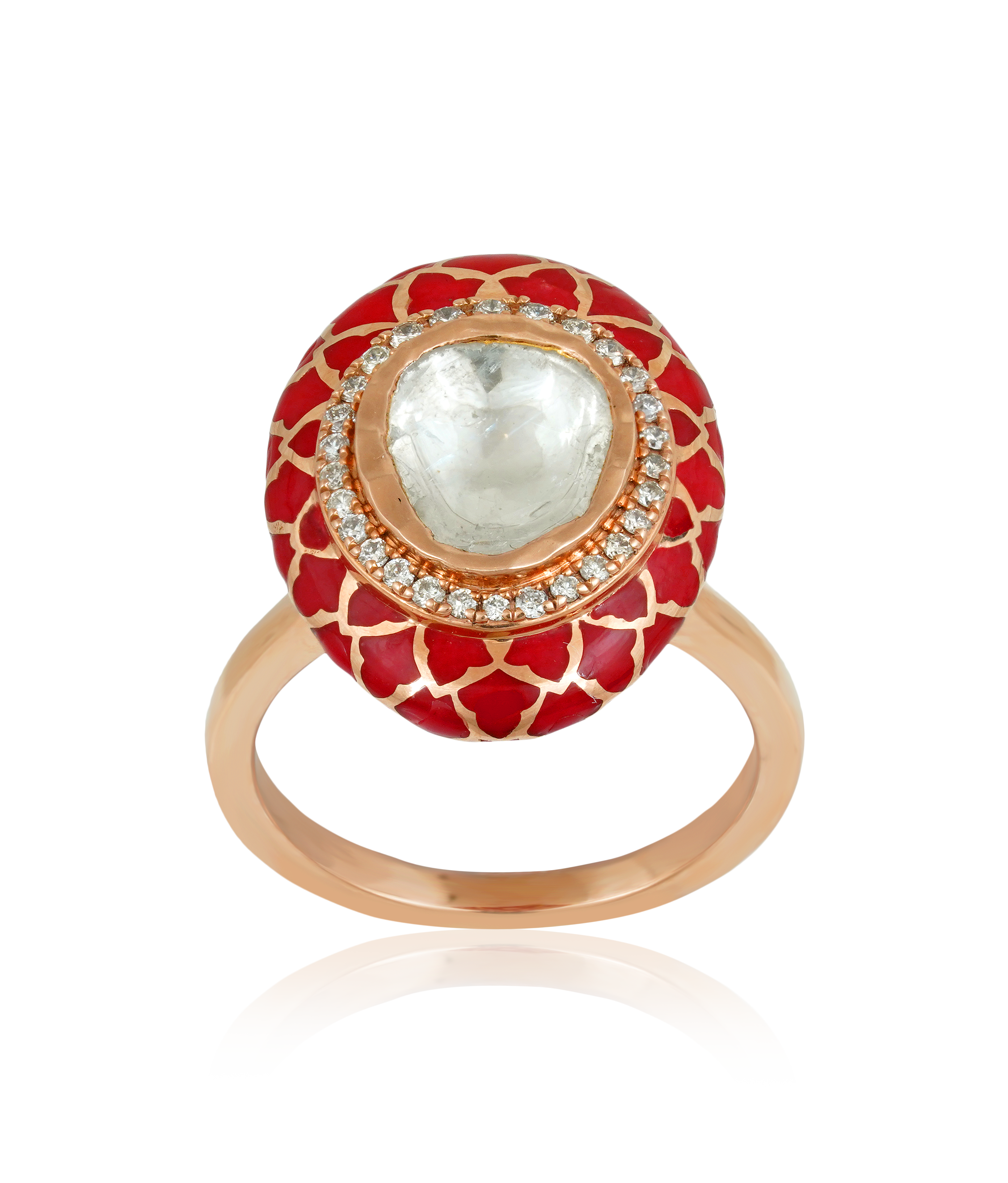 Enamelled Gold Polki Ring
