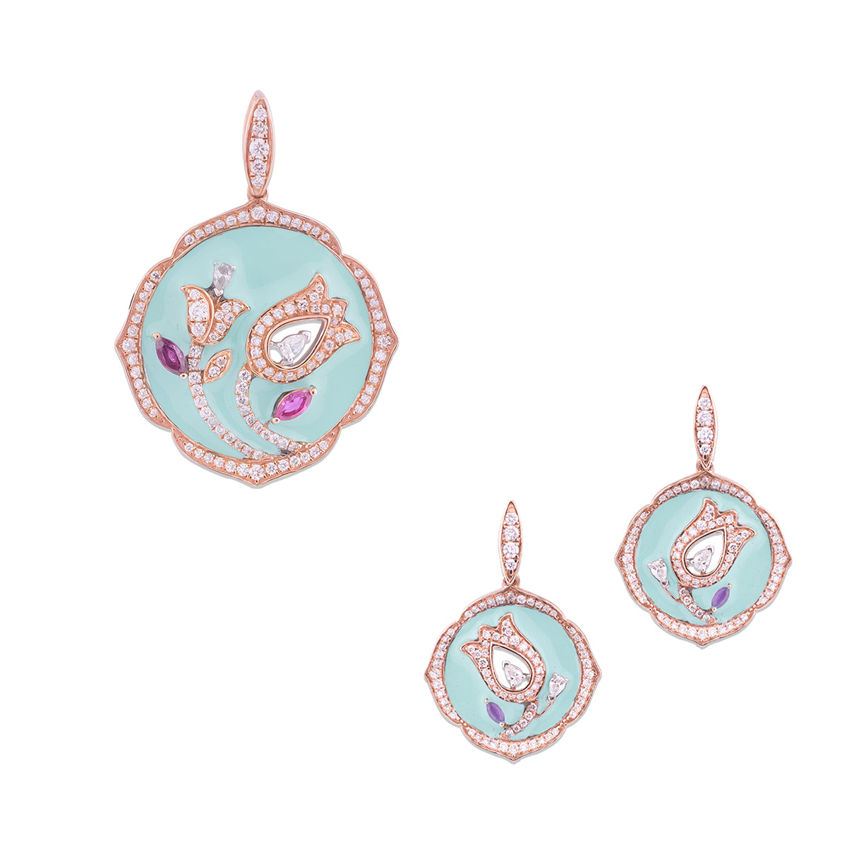 Blue Enamelled Pendant Set-MLJ-153