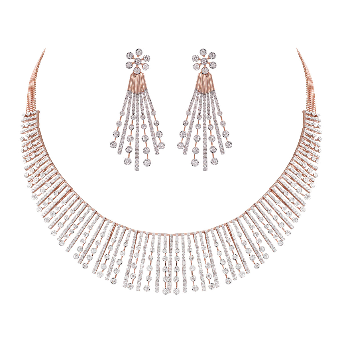 Radiant Sunburst Diamond Necklace and Earrings Set MLJ-40