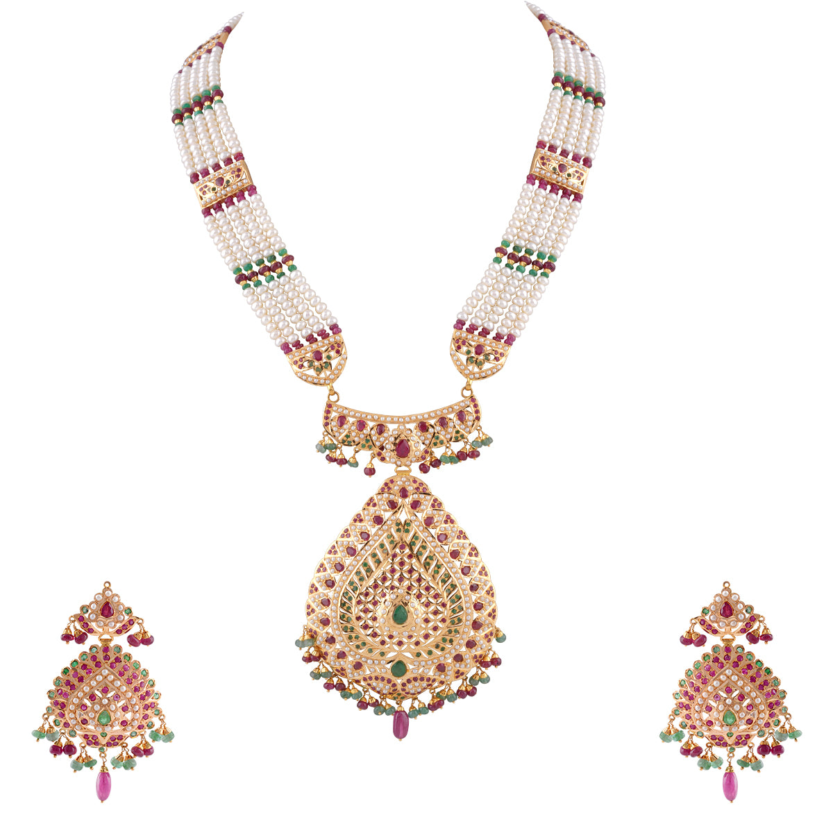 Traditional Indian Kundan Pearl Bridal Necklace Set MLJ-99