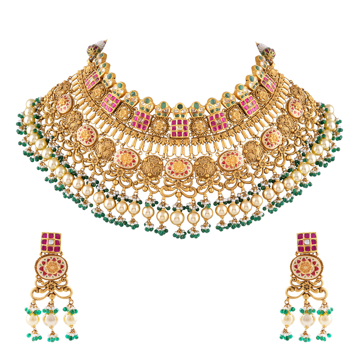 Kundan and Pearl Bridal Necklace Set MLJ-89