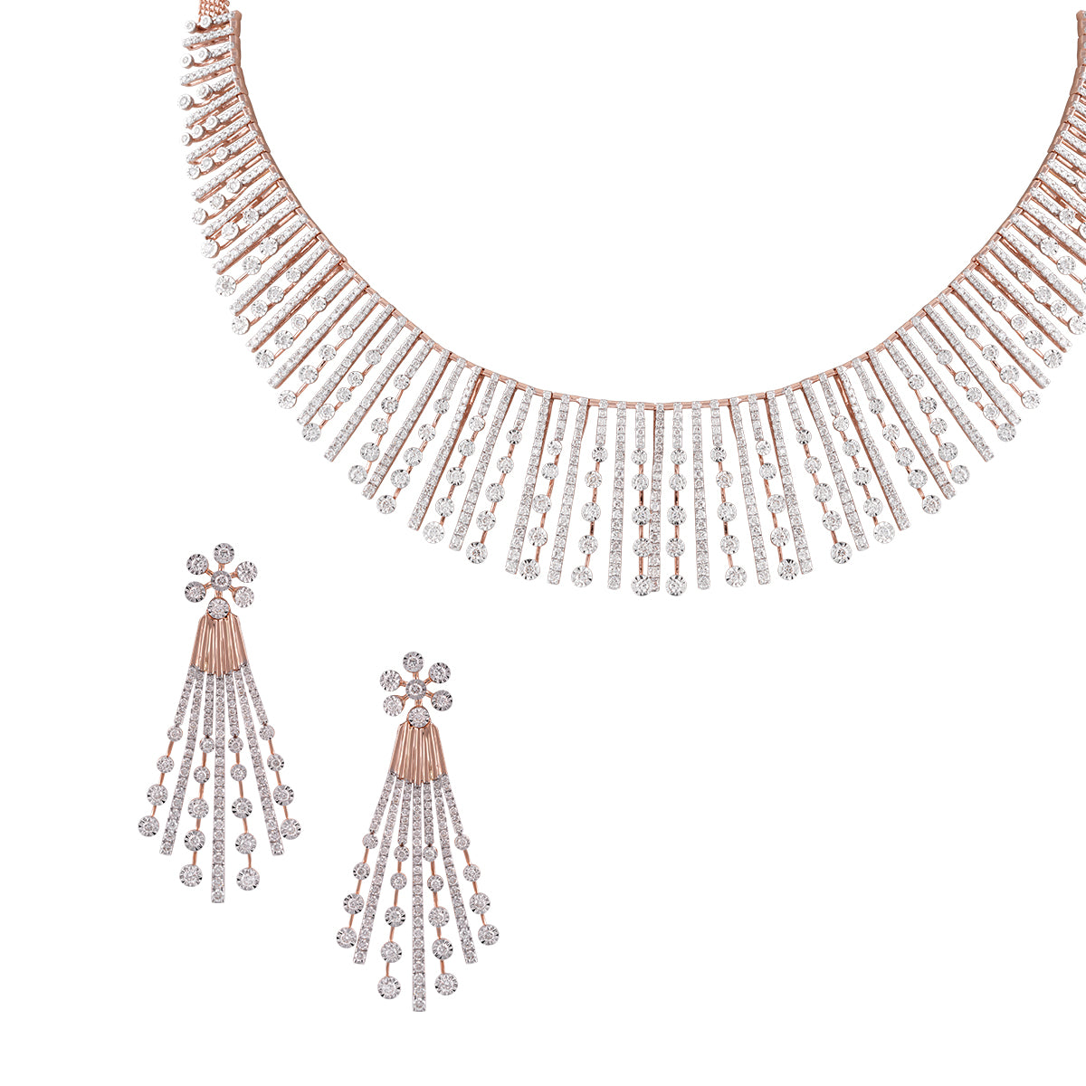 Radiant Sunburst Diamond Necklace and Earrings Set MLJ-40