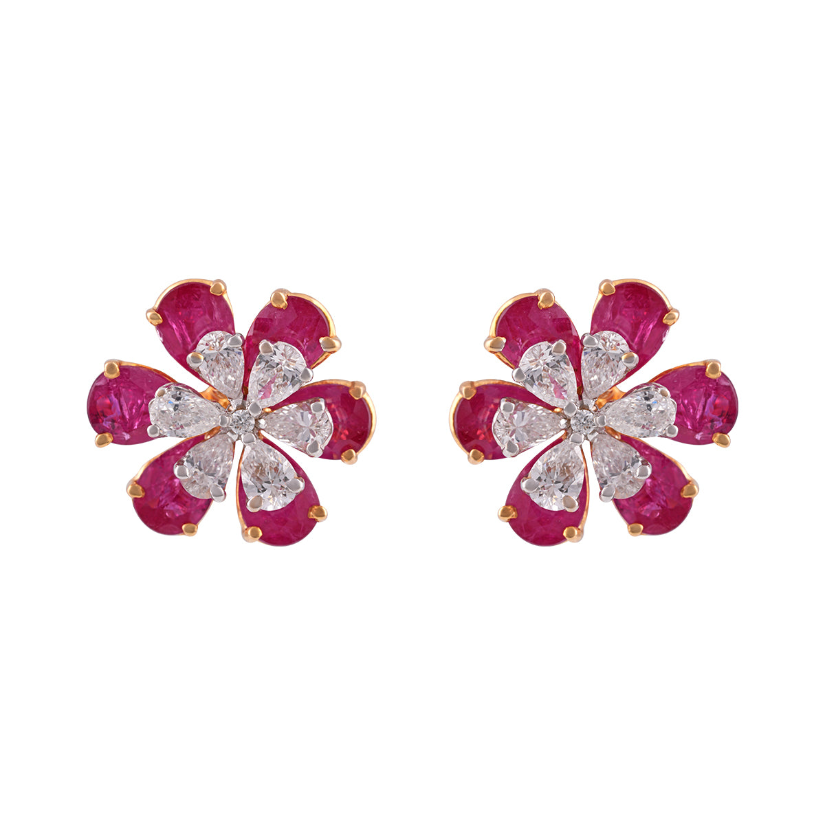 Floral Ruby and Diamond Stud Earrings MLJ-36