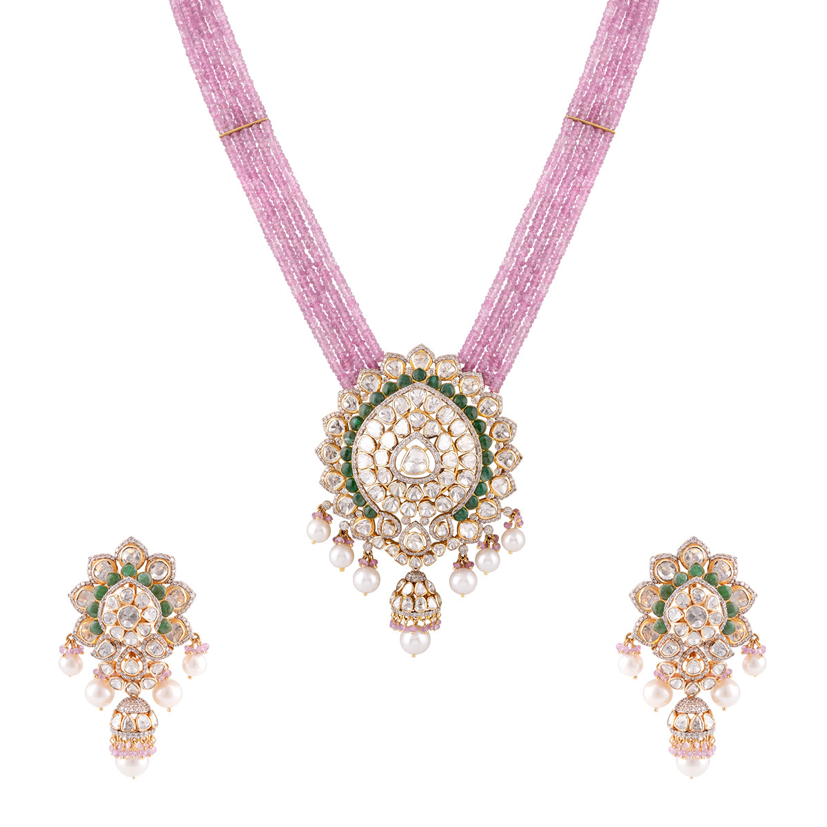 Pink Beaded Necklace with  Pearl Pendant MLJ-46