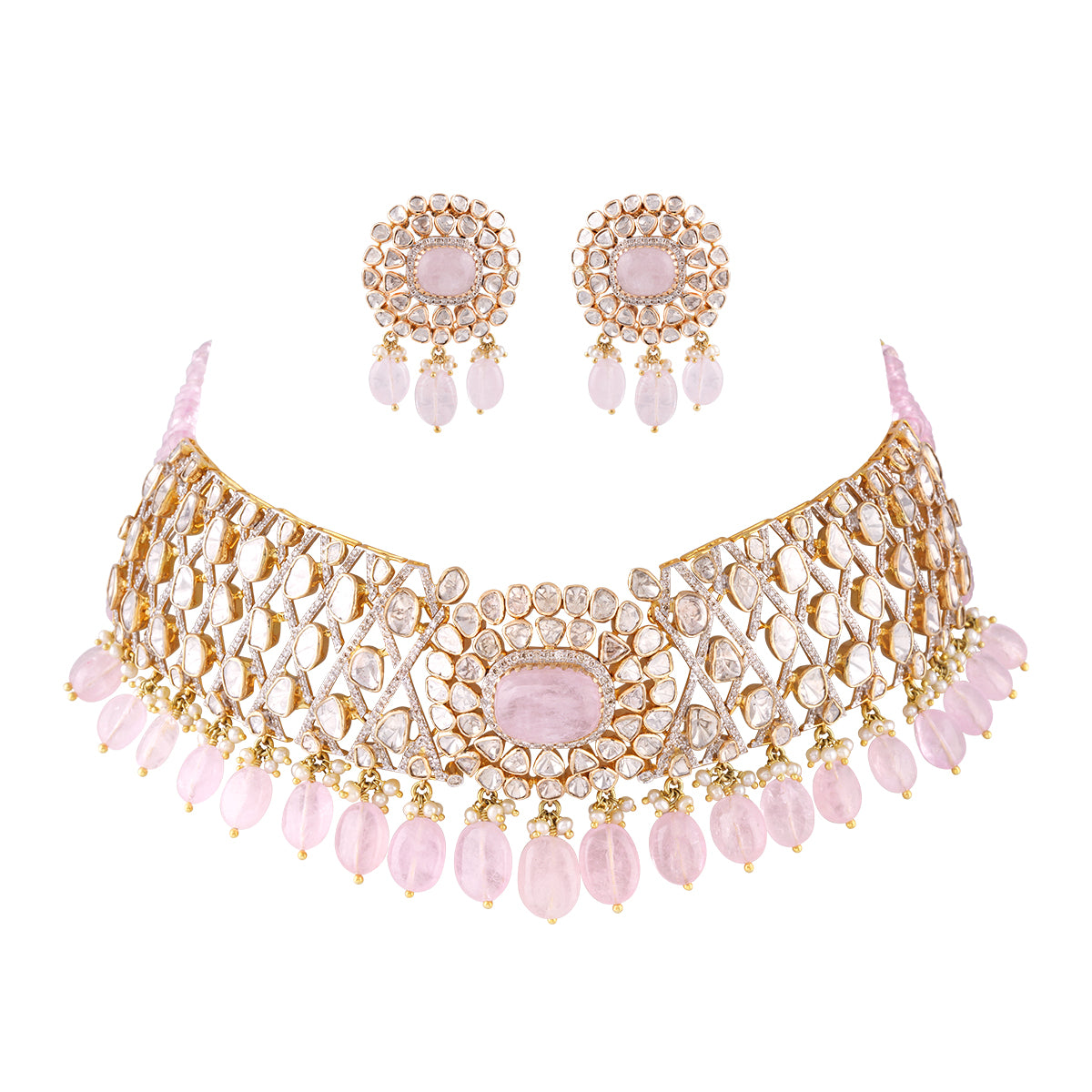 Elegant Pink Gemstone Choker Set MLJ-91