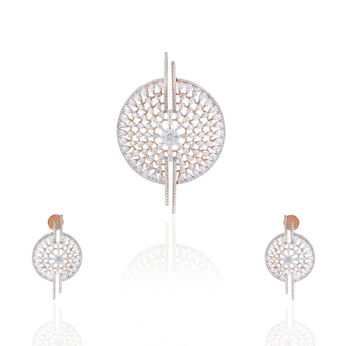 Diamond-Encrusted Circular Pendant and Earrings Set MLJ-151