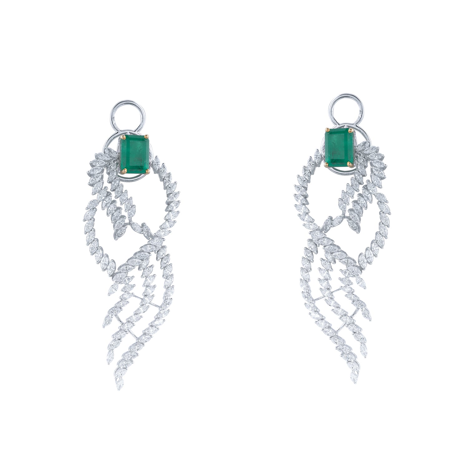 Emerald-Centered Diamond Feather Necklace Set-APP-12